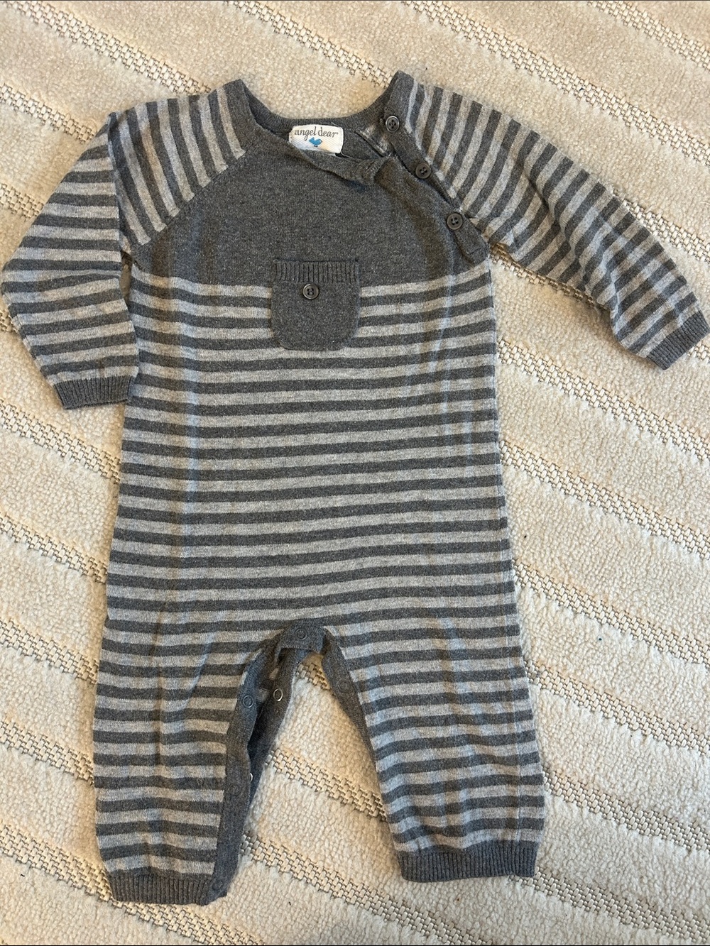 Angel Dear Charcoal and Light Gray Striped Knit One-Piece- Super Soft